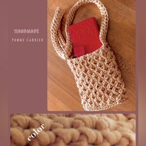 Khaki Handmade Phone Crossbody Purse Phone Bag, Crochet Mini Bag